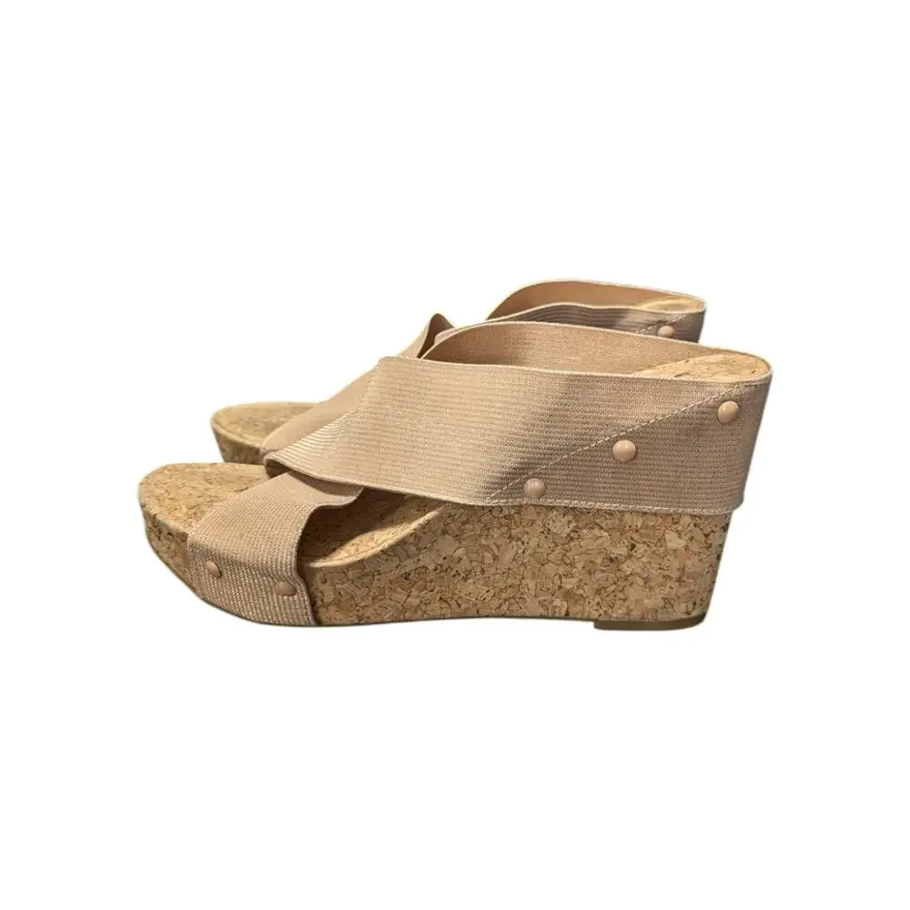 Lucky Brand Miller 2 Wedge Sandals Cross Strap Cork Womens 9 Open Toe Summer